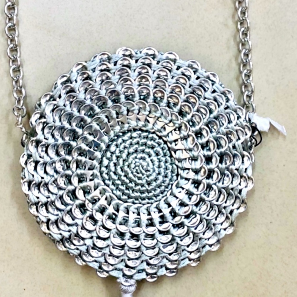 Beautiful Round Crochet handbag made out of recycled can tabs